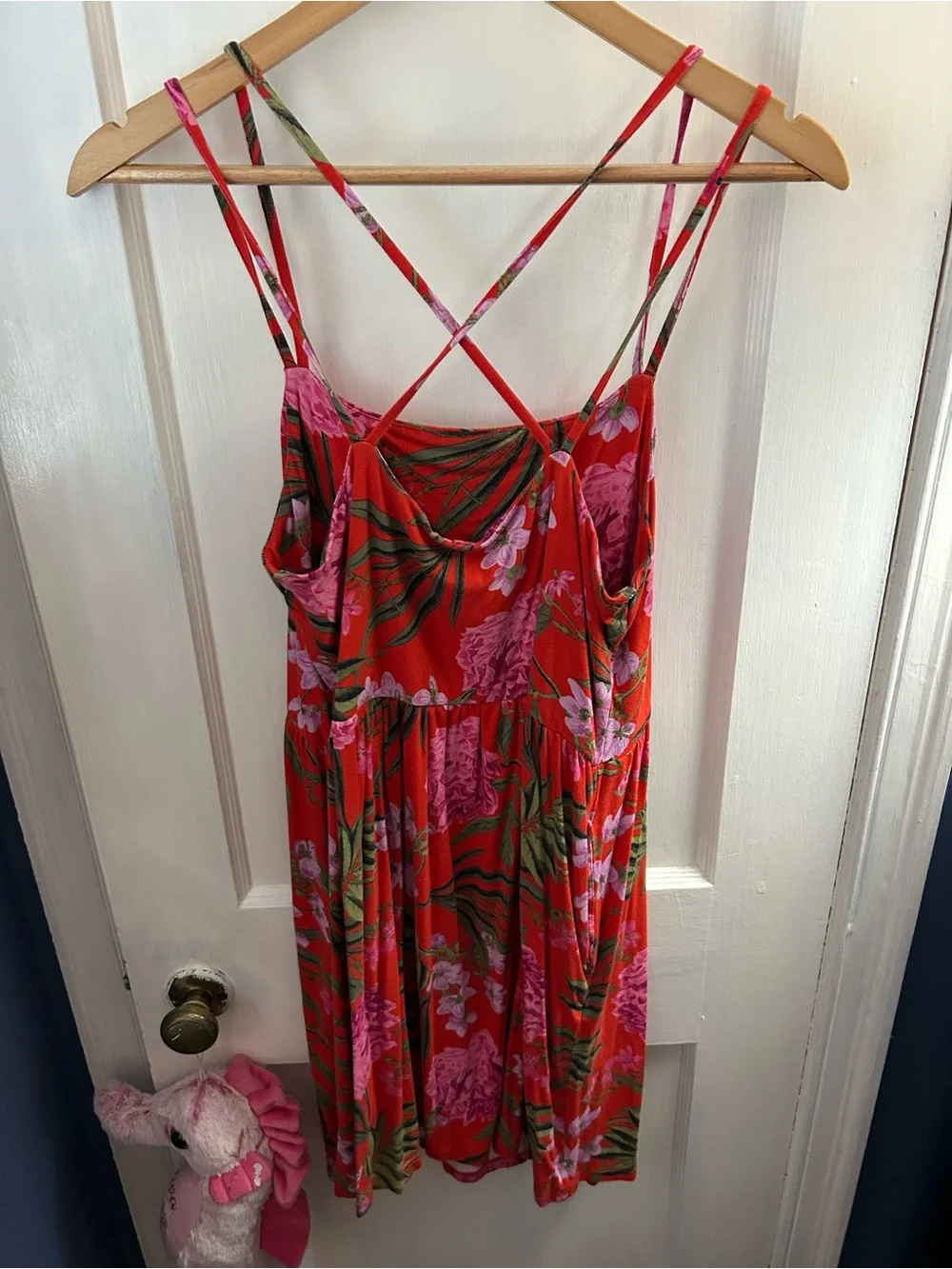 Old Navy Red Floral Tank Dress with Pink Accents